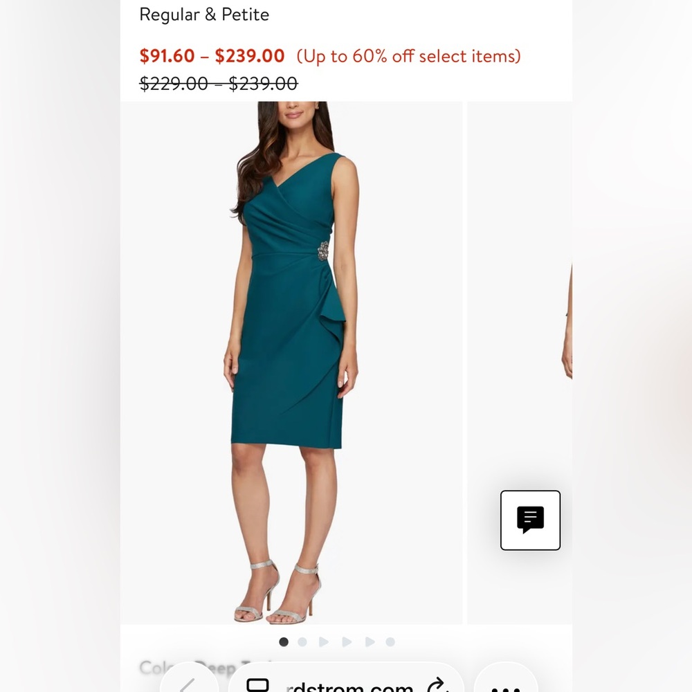 Alex Evenings Teal Side Ruched Midi Dress size 14 worn once deep teal color